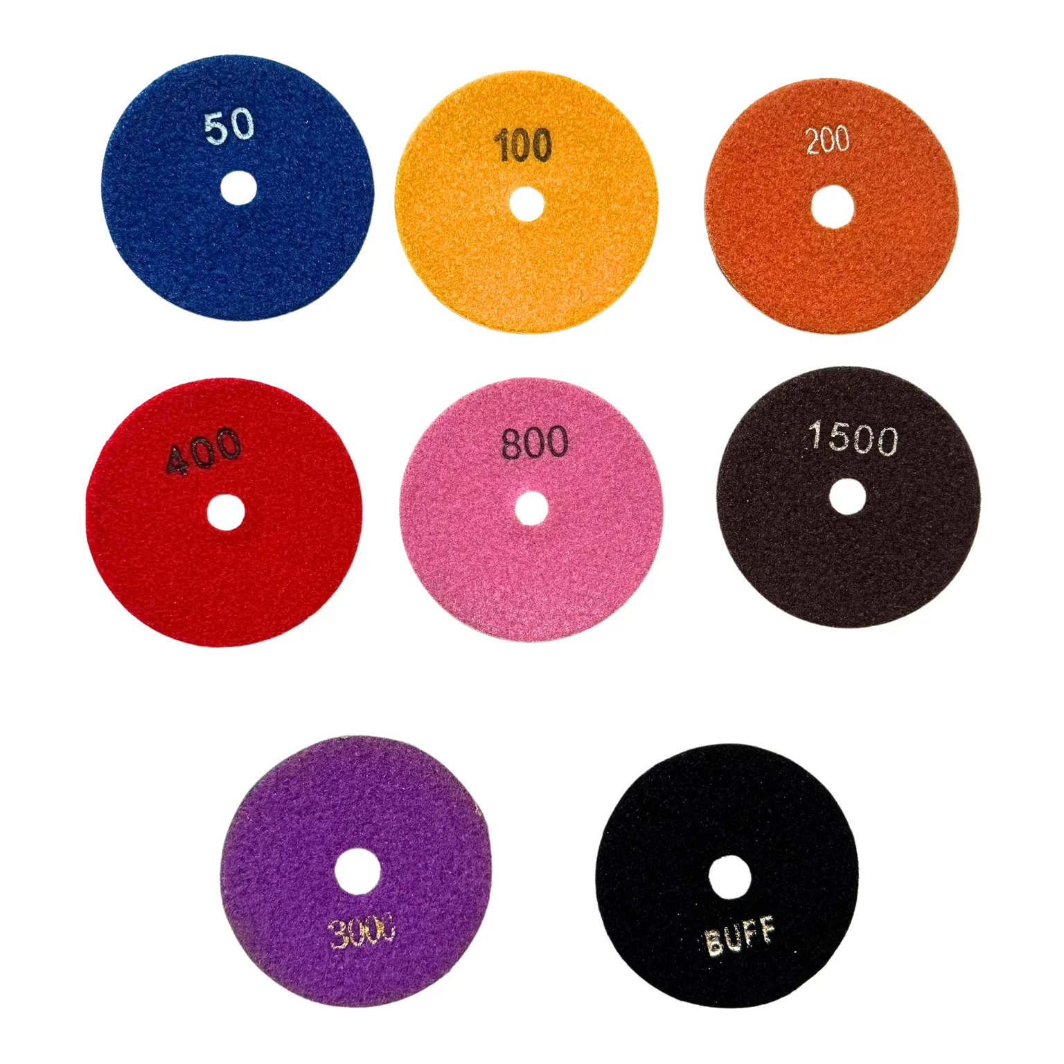 Dijamantski polirni diskovi za granit, mermer i beton – set granulacija 50–3000 + BUFF